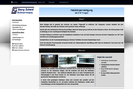 Screenshot der Internetseite www.gs-heizkoerper-reinigung.de